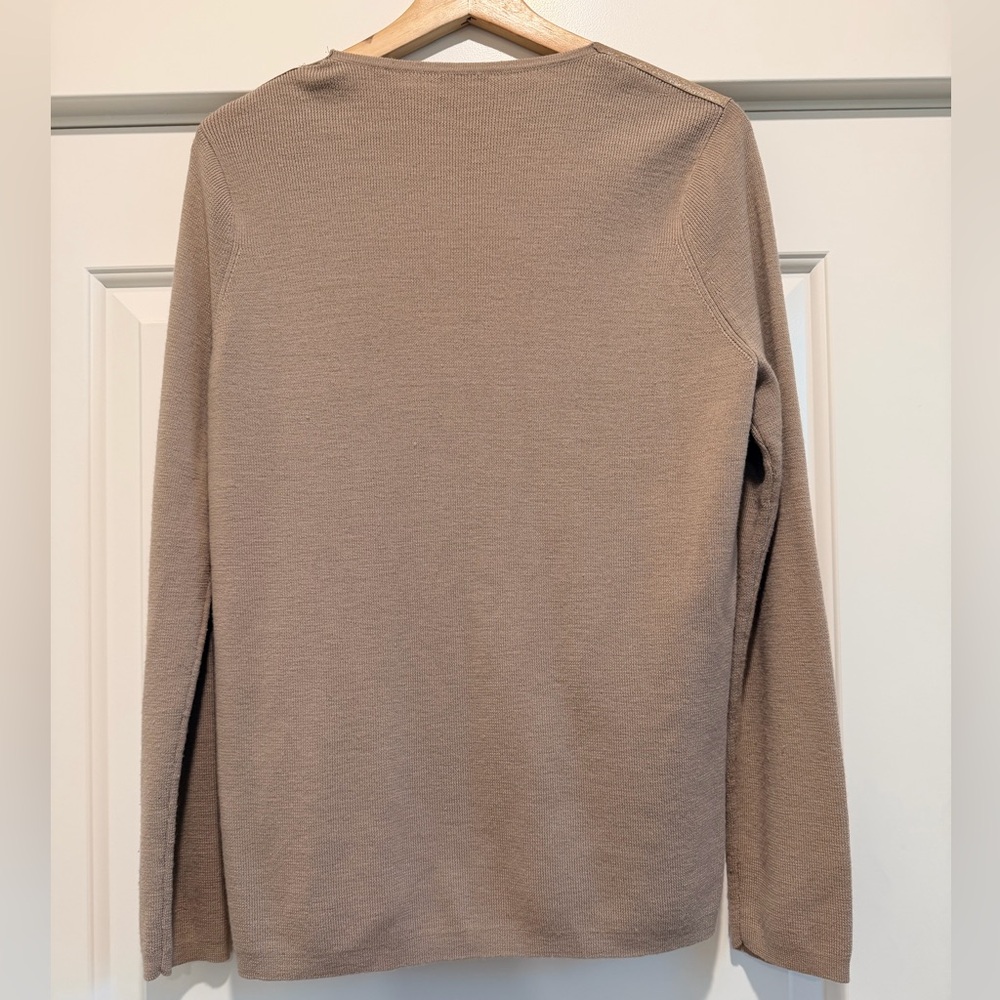 Elie Tahari Beige Cardigan with Lamb Leather Lapels - Picture 3 of 6